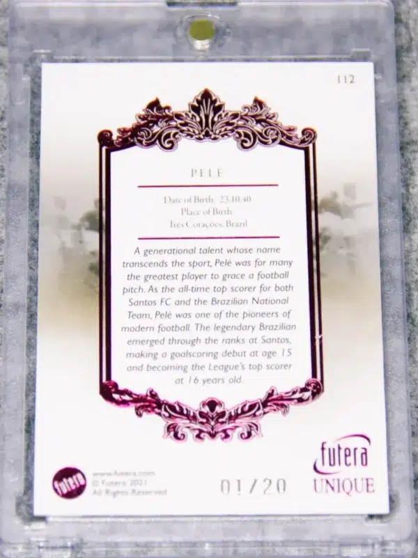 2023 Pele #112 Futera Unique World Football The Greats Ruby SN#01 - back