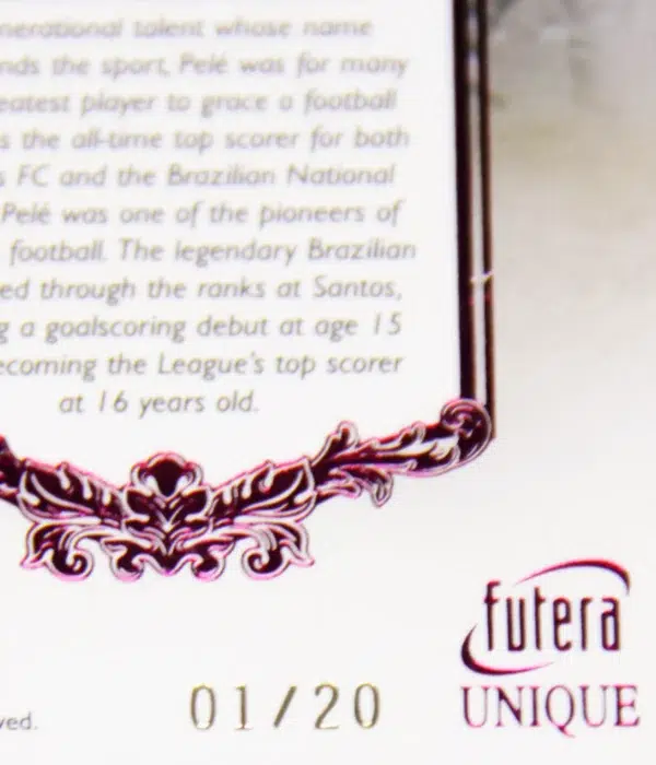 2023 Pele #112 Futera Unique World Football The Greats Ruby SN#01 - detail
