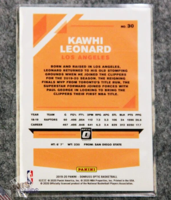 2019-20 Kawhi Leonard #30 Panini Donruss Optic-back