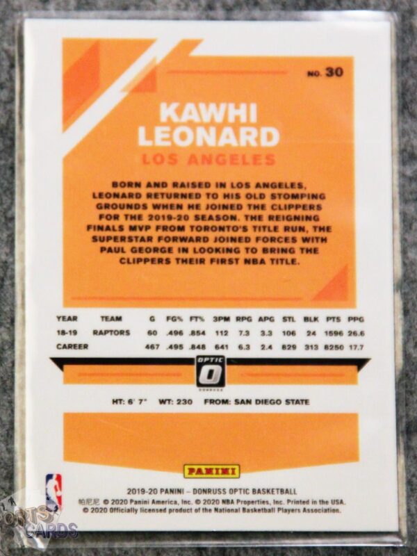 2019-20 Kawhi Leonard #30 Panini Donruss Optic-back