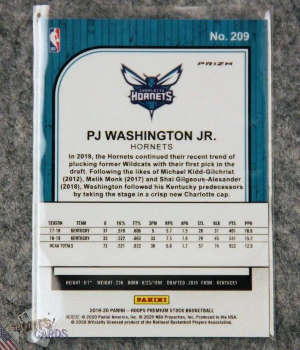 2019-20 PJ Washington Jr #209 Hoops Premium Stock Silver Mojo Prizm RC-back