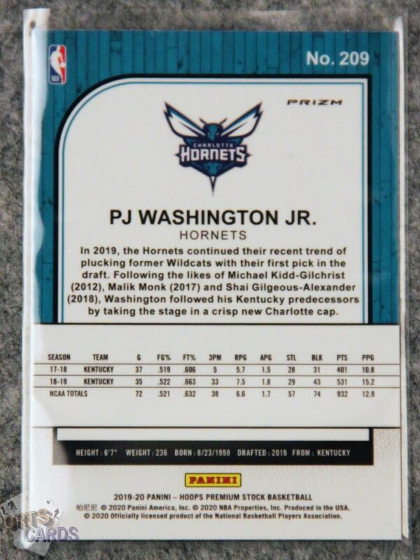 2019-20 PJ Washington Jr #209 Hoops Premium Stock Silver Mojo Prizm RC-back