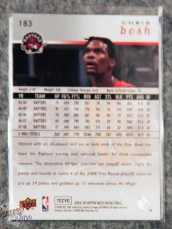 Alternative view of 2008-09 Chris Bosh #183 Upper Deck