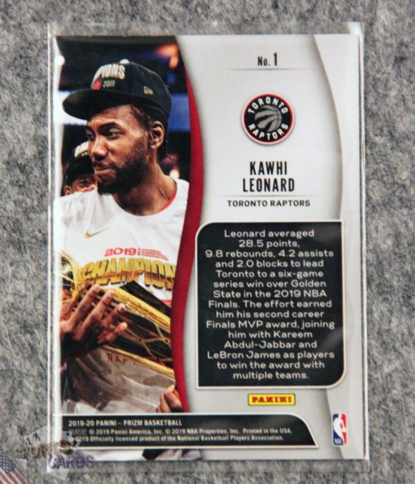 2019-20 Kawhi Leonard #1 Panini Prizm NBA Finalists-back