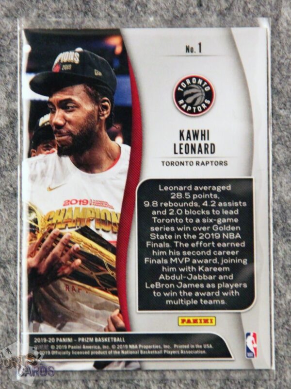 Alternative view of 2019-20 Kawhi Leonard #1 Panini Prizm NBA Finalists