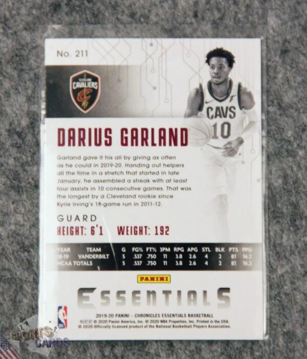 2019-20 Darius Garland #211 Panini Chronicles Essentials RC-back