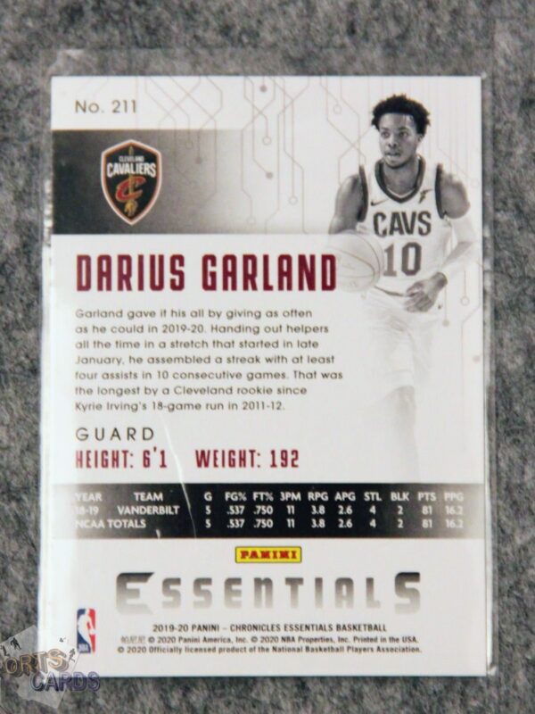 2019-20 Darius Garland #211 Panini Chronicles Essentials RC - Afbeelding 2