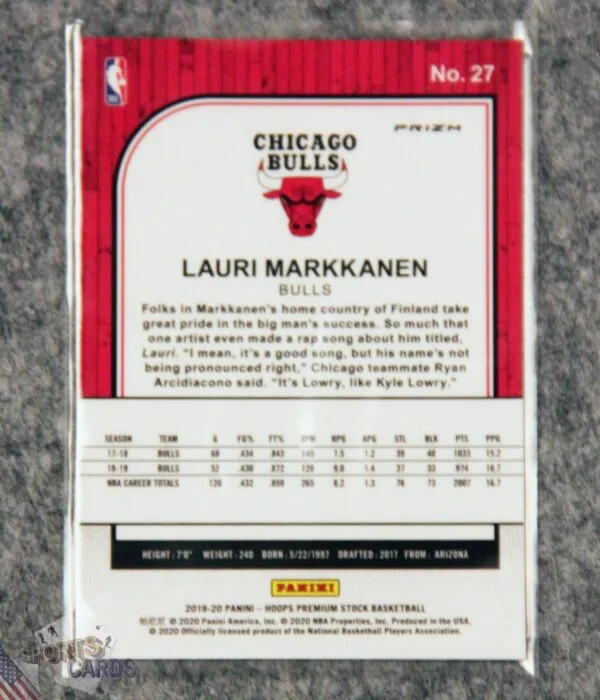 2019-20 Lauri Markkanen #27 Panini NBA Hoops Premium Stock Silver Lazer Prizm-back