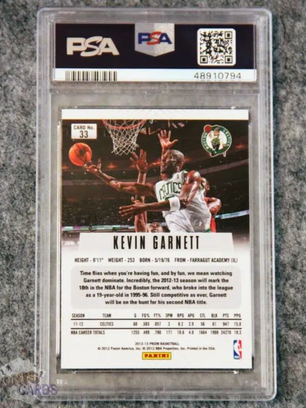 2012-13 Kevin Garnett #33 Panini Prizm PSA 8 NM-MT-back