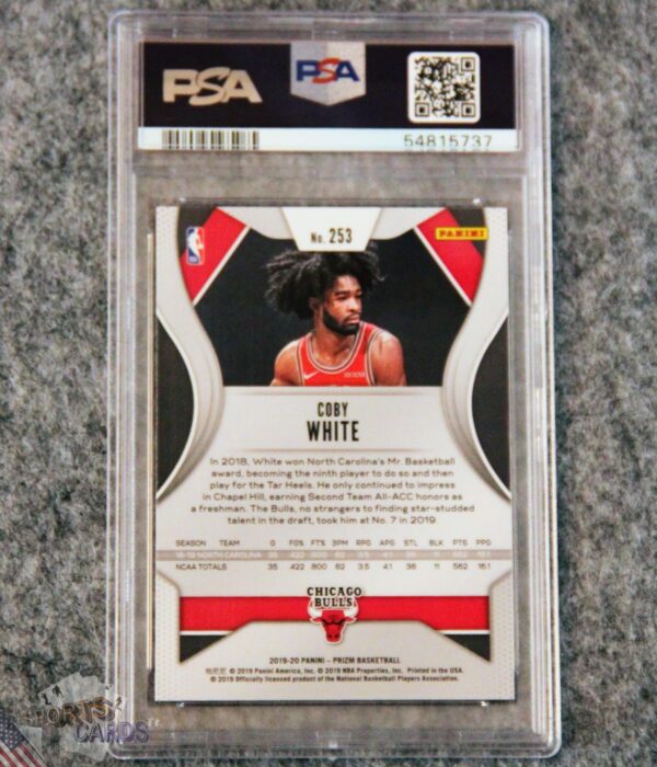 Alternative view of 2019-20 Coby White #253 Panini Prizm RC PSA 10 GEM MT