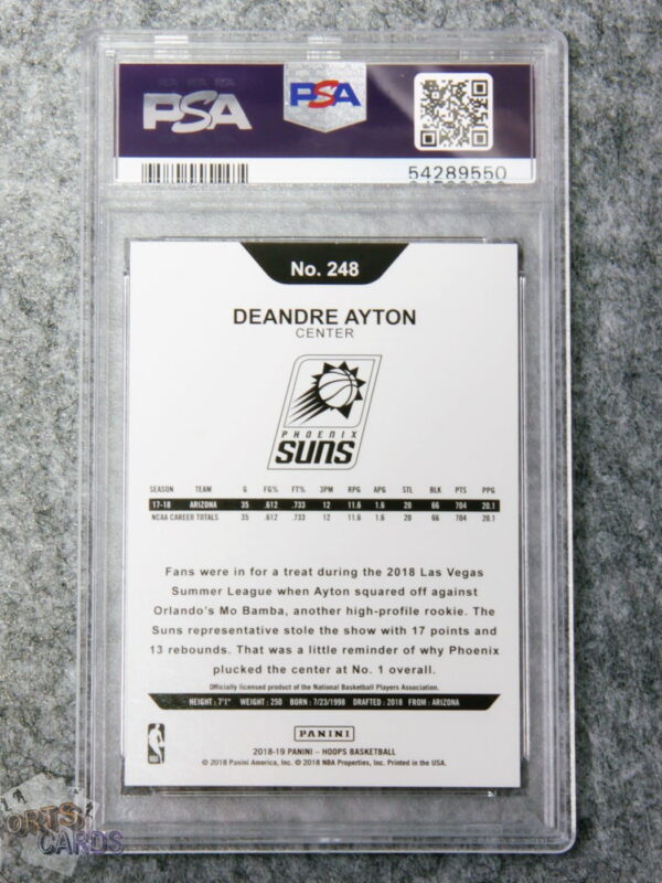 2018-19 DeAndre Ayton #248 Panini Hoops RC PSA 9  MINT-back