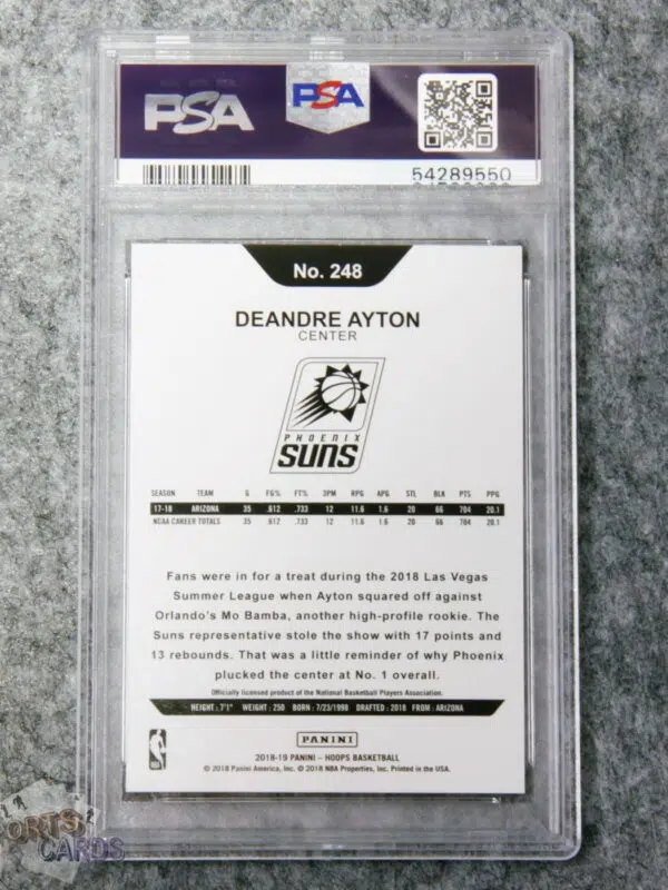 2018-19 DeAndre Ayton #248 Panini Hoops RC PSA 9  MINT-back