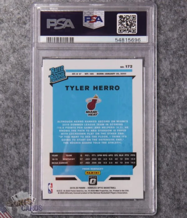 2019-20 Tyler Herro #172 Panini Donruss Optic Rated Rookie PSA 9 MINT-back