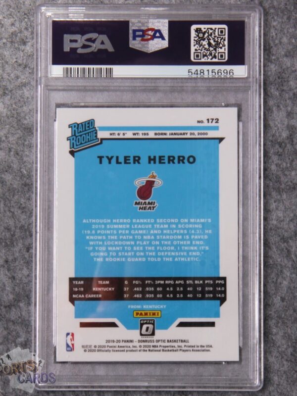 Alternative view of 2019-20 Tyler Herro #172 Panini Donruss Optic Rated Rookie PSA 9 MINT