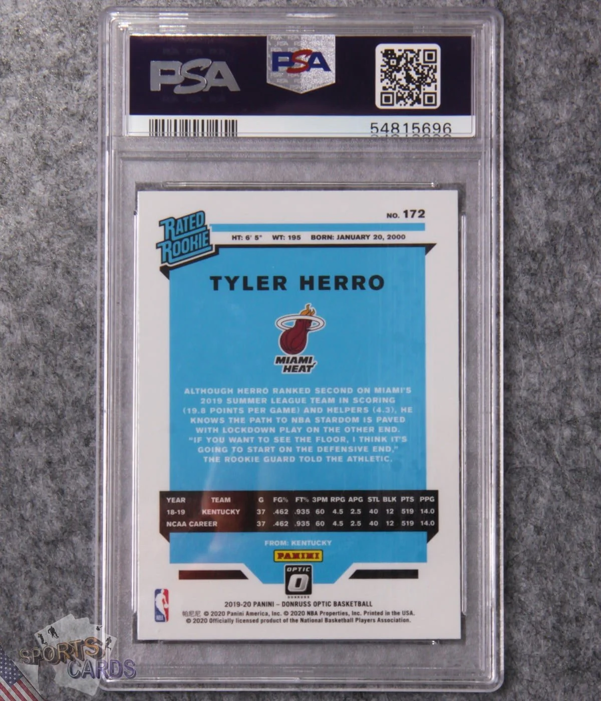 2019-20 Tyler Herro #172 Panini Donruss Optic Rated Rookie PSA 9 MINT-back