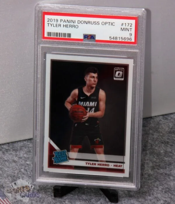 2019-20 Tyler Herro #172 Panini Donruss Optic Rated Rookie PSA 9 MINT-stand