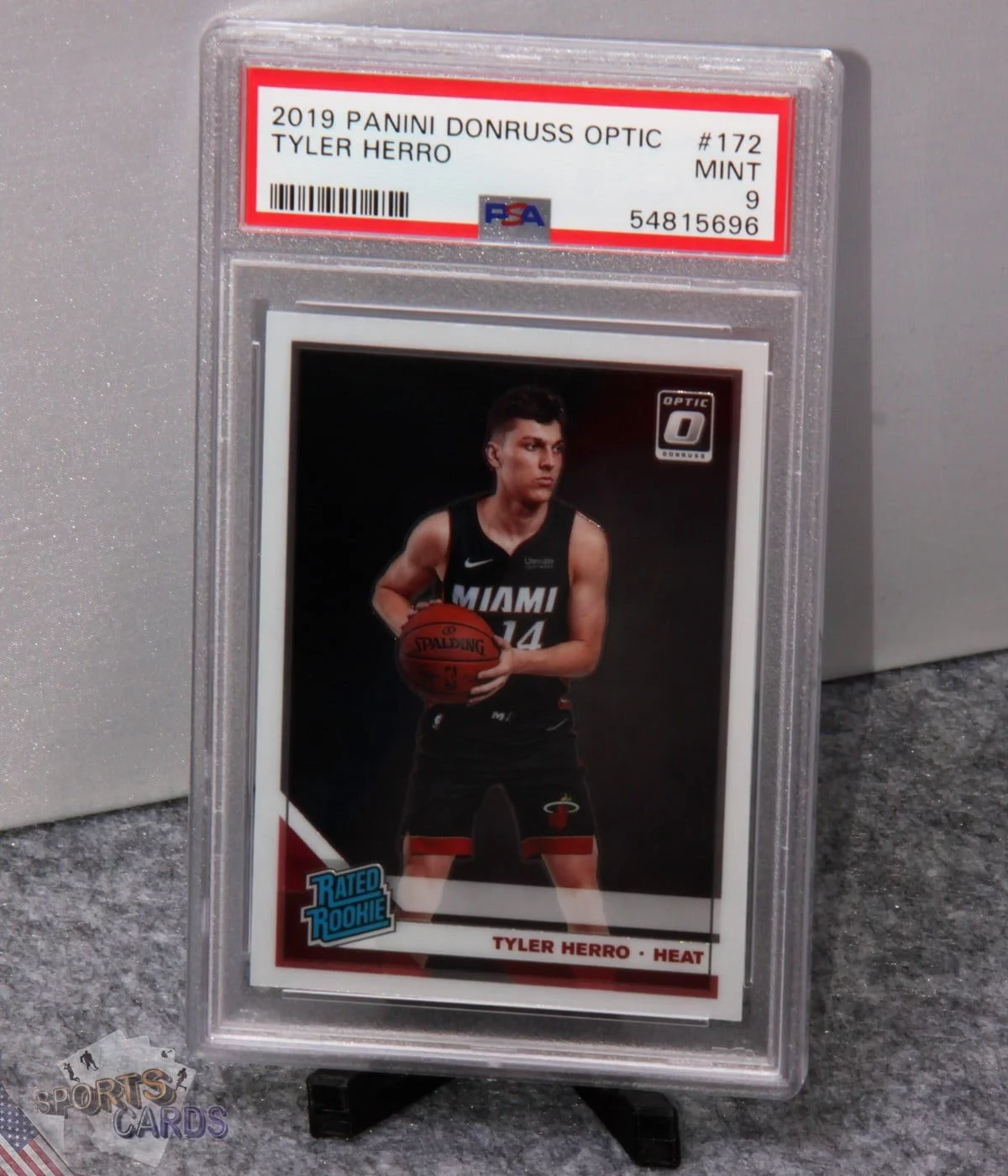 2019-20 Tyler Herro #172 Panini Donruss Optic Rated Rookie PSA 9 MINT-stand