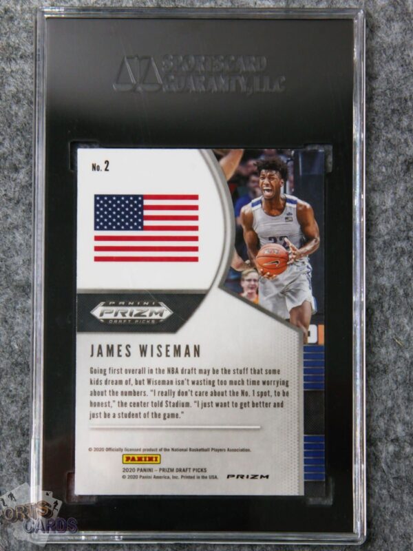 Alternative view of 2020-21 James Wiseman #2 Panini Green Prizm Draft Picks RC SGC 10 GEM MT