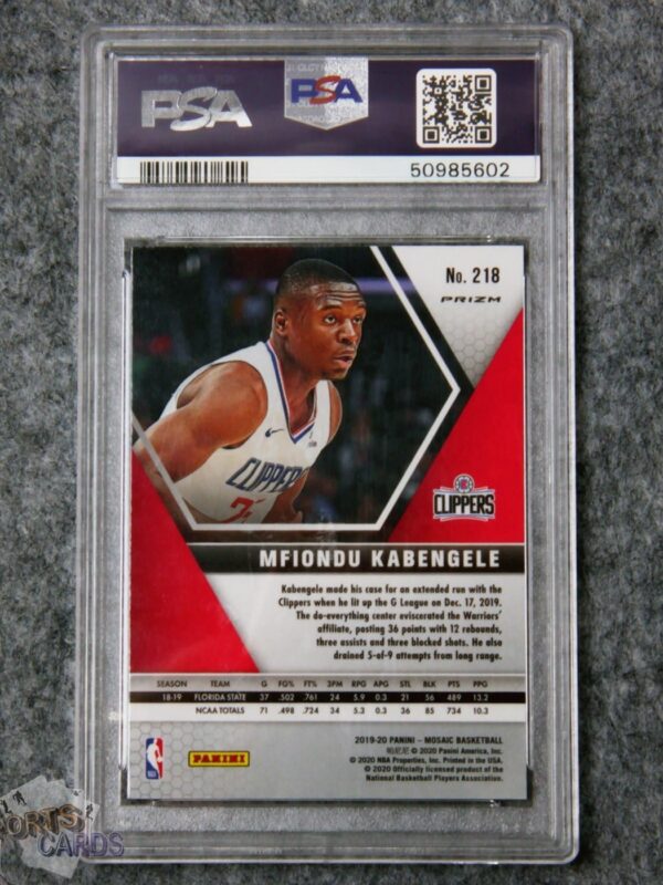 Alternative view of 2019-20 Mfiondu Kabengele #218 Panini Mosaic Silver Prizm RC PSA 9 MINT