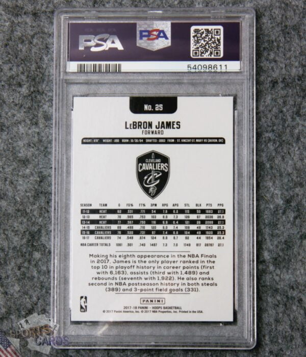 Alternative view of 2017-18 LeBron James #25 Panini NBA Hoops PSA 9 MINT