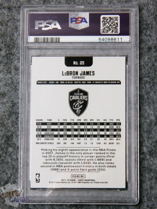 Alternative view of 2017-18 LeBron James #25 Panini NBA Hoops PSA 9 MINT