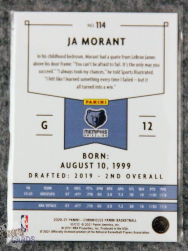 2020-21 Ja Morant #114 Panini Chronicles Green-back