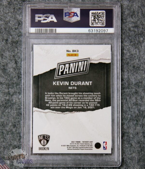 Alternative view of 2021-22 Kevin Durant #BK3 Panini Father's Day Cracked Ice PSA 9 MT POP 1