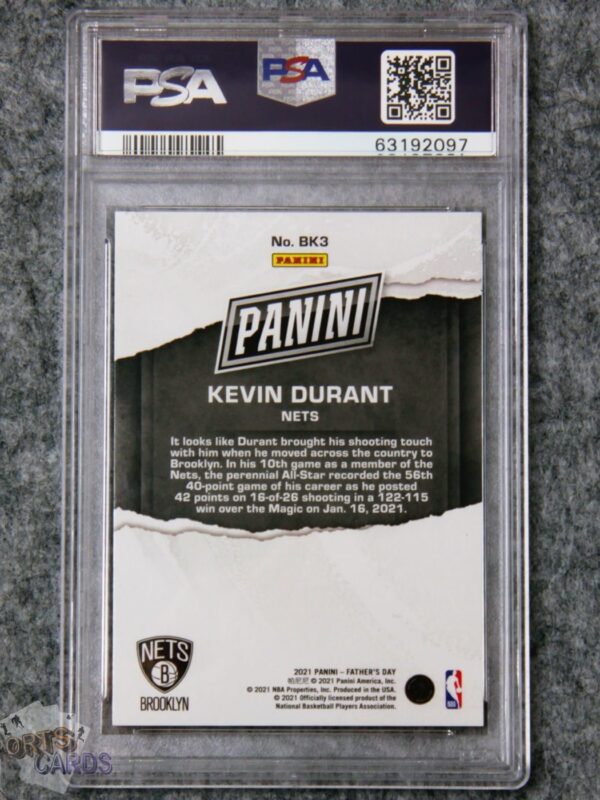 Alternative view of 2021-22 Kevin Durant #BK3 Panini Father's Day Cracked Ice PSA 9 MT POP 1