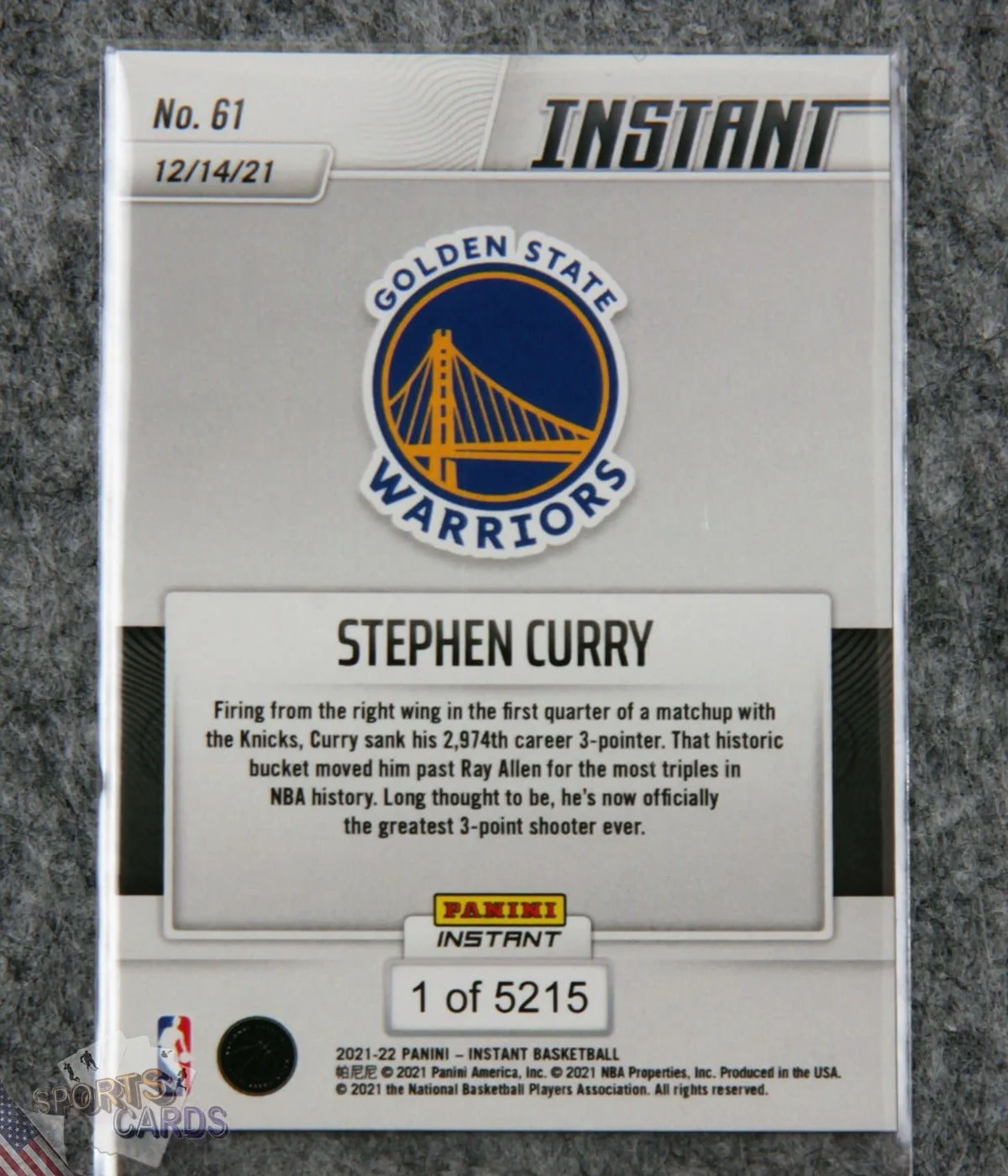 2021-22 Stephen Curry #61 Panini Instant Record Breaker 1/5215-back