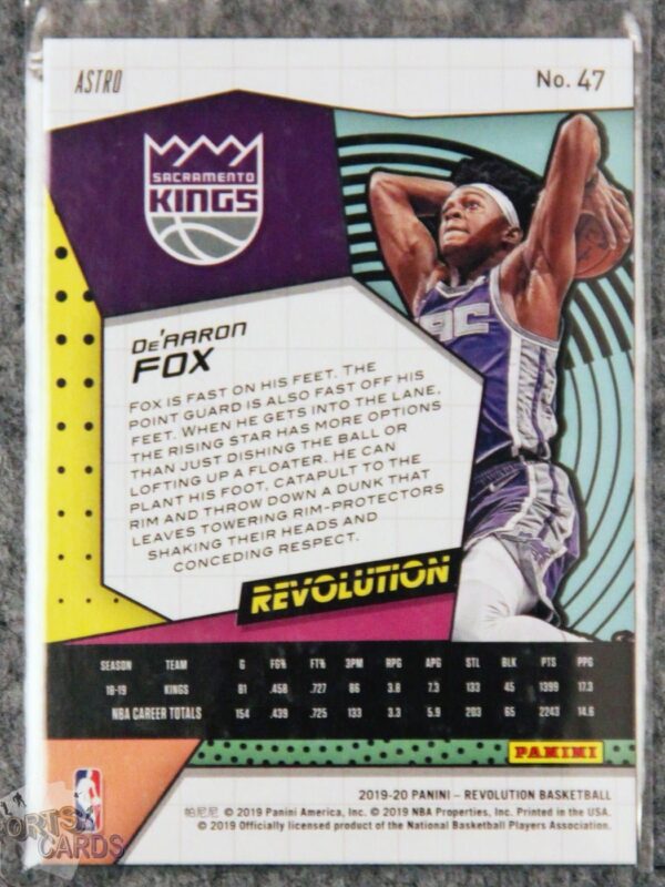Alternative view of 2019-20 De'Aaron Fox #47 Panini Revolution Astro