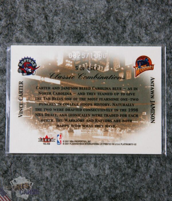 Alternative view of 2001-02 Vince Carter - Antawn Jamison #5 Fleer Classic Combination /1000