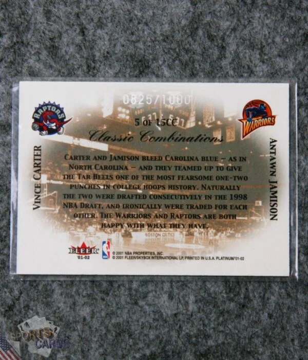 2001-02 Vince Carter - Antawn Jamison #5 Fleer Classic Combination /1000-back