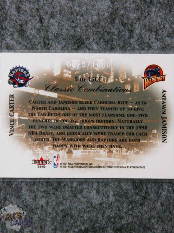 Alternative view of 2001-02 Vince Carter - Antawn Jamison #5 Fleer Classic Combination /1000