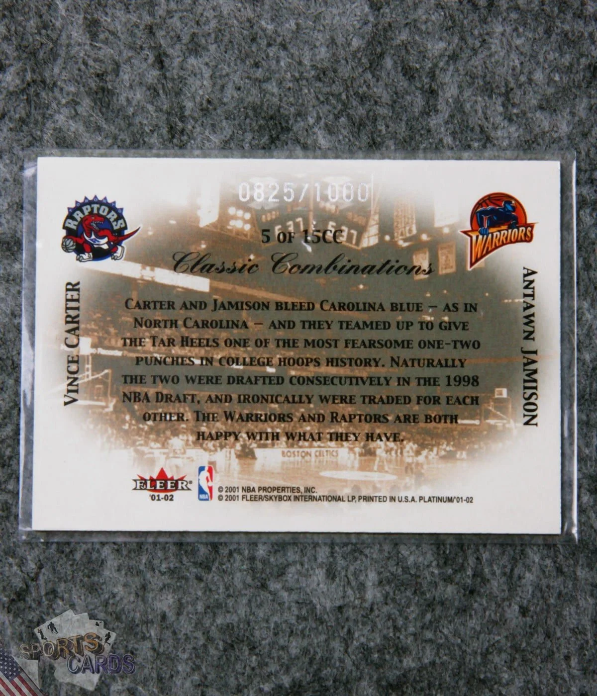 2001-02 Vince Carter - Antawn Jamison #5 Fleer Classic Combination /1000-back