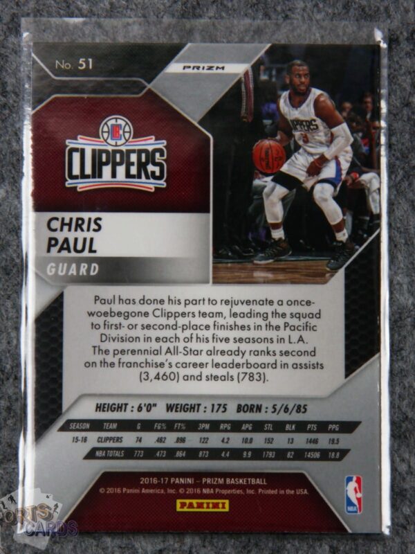 Alternative view of 2016-17 Chris Paul #51 Panini Prizm Silver Prizm