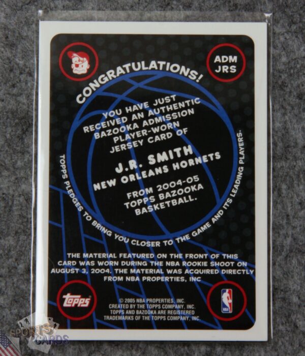 2005-06 JR Smith #ADMJRS Topps Bazooka Admission-back
