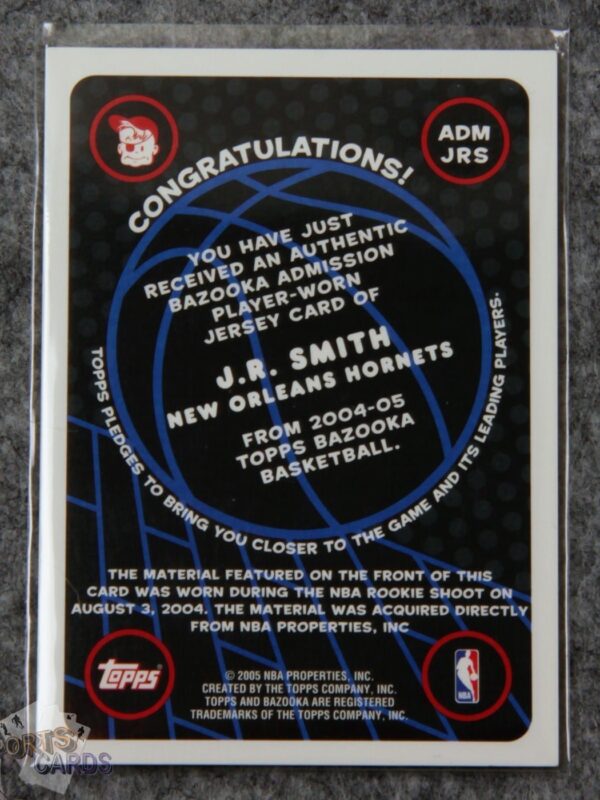 Alternative view of 2005-06 JR Smith #ADMJRS Topps Bazooka Admission