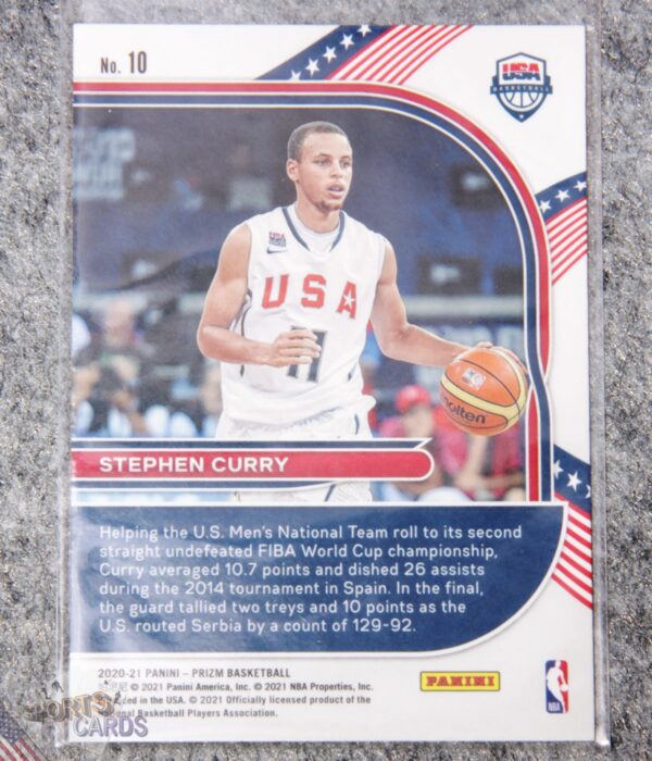 Alternative view of 2020-2021 Stephen Curry #10 Panini Prizm Team USA