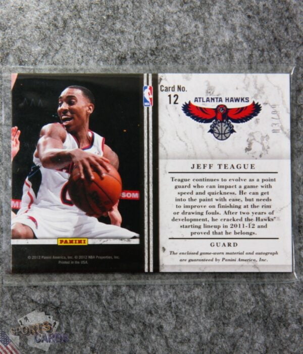 Alternative view of 2012-13 Jeff Teague #12 Panini Limited Patch Autograph /99