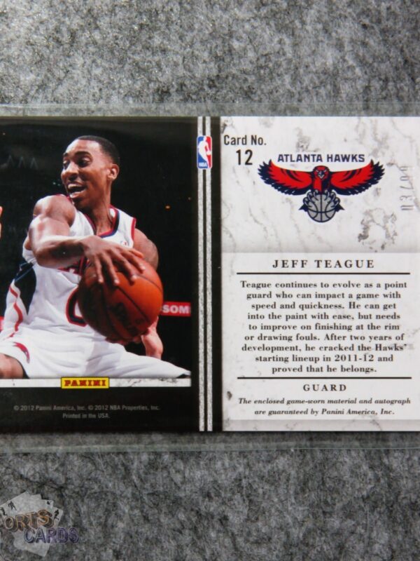 2012-13 Jeff Teague #12 Panini Limited Patch Autograph /99-back