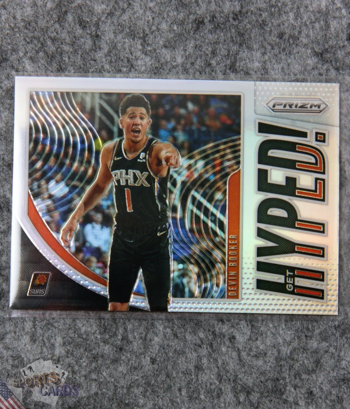 2019-20 Devin Booker #7 Panini Prizm Get Hyped! Silver Prizm-front