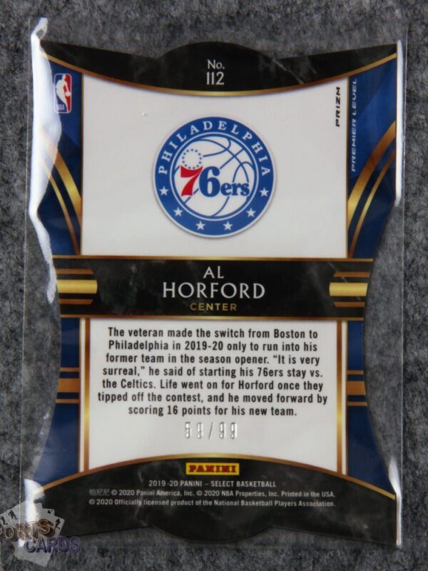 2019-20 Al Horford #112 Panini Select Premier Level Die-Cut Purple Prizm /99-back