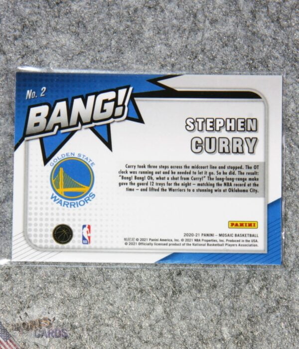 Alternative view of 2020-21 Stephen Curry #2 Panini Mosaic Bang!