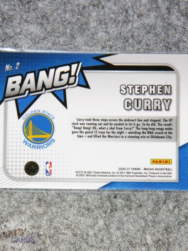 Alternative view of 2020-21 Stephen Curry #2 Panini Mosaic Bang!