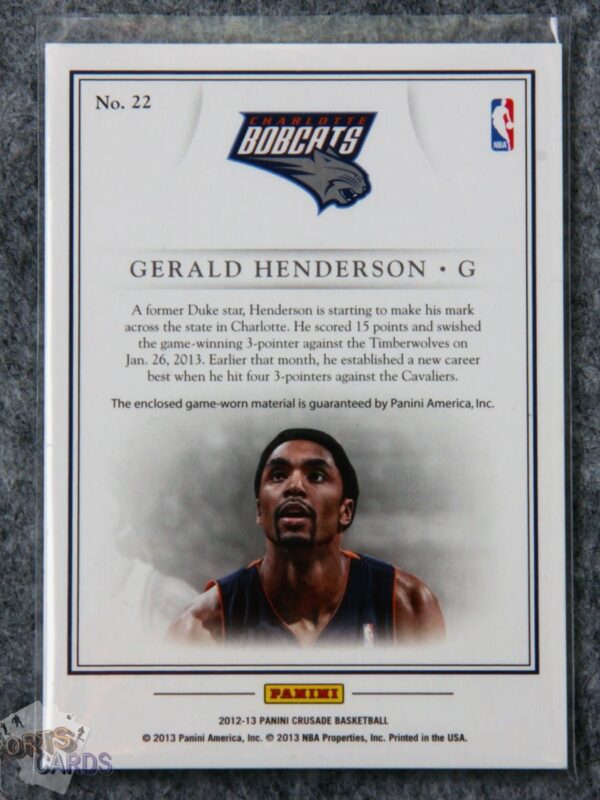Alternative view of 2012-13 Gerald Henderson #22 Panini Crusade Quest Memorabilia