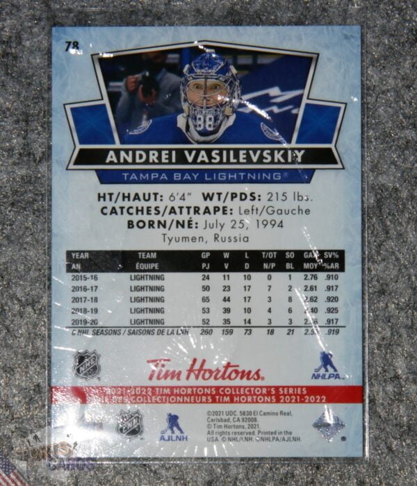 2021-22 Andrei Vasilevskiy #78 Upper Deck Tim Hortons-back