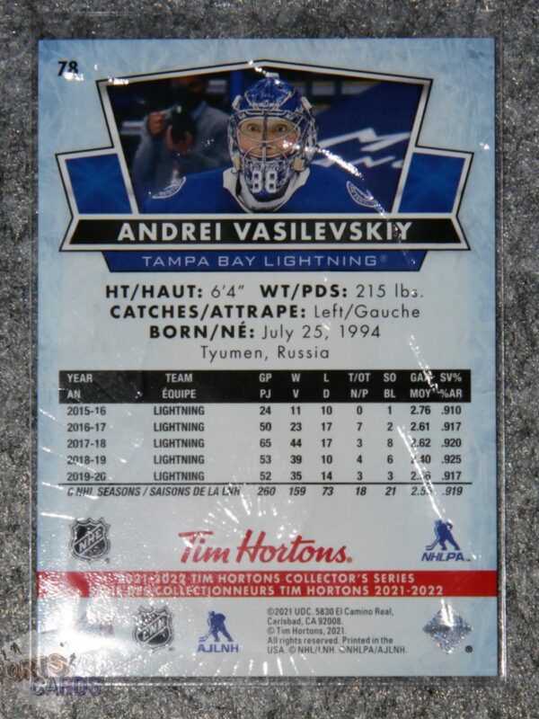 Alternative view of 2021-22 Andrei Vasilevskiy #78 Upper Deck Tim Hortons