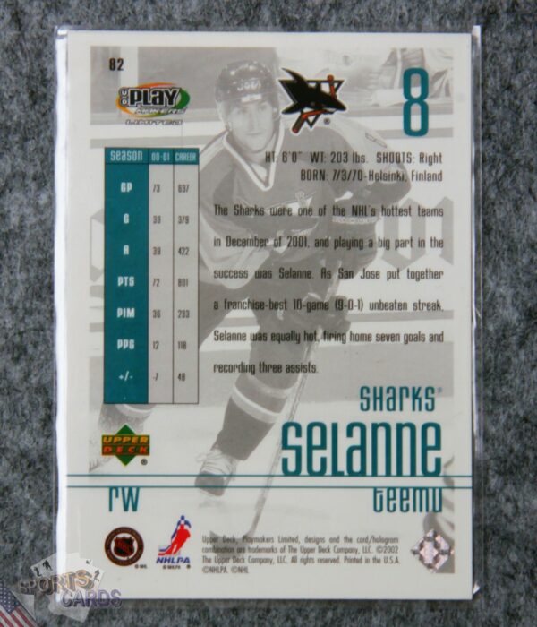 2002-03 Teemu Selanne #82 Upper Deck Playmakers Limited-back