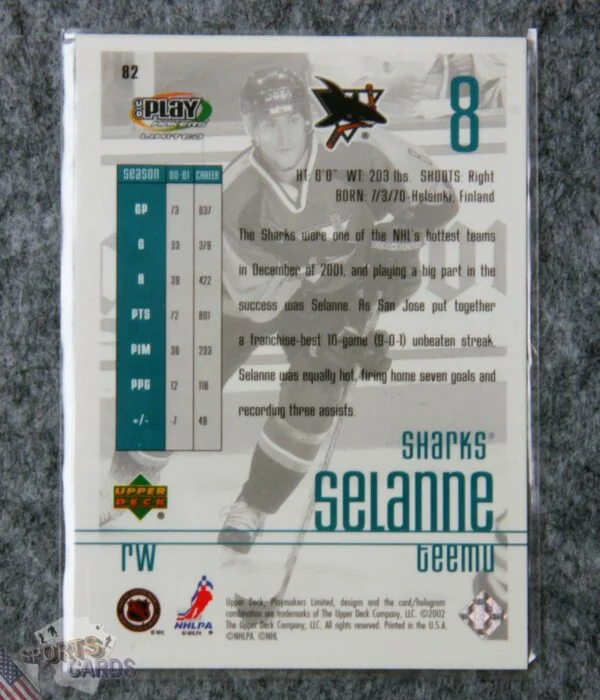 2002-03 Teemu Selanne #82 Upper Deck Playmakers Limited-back