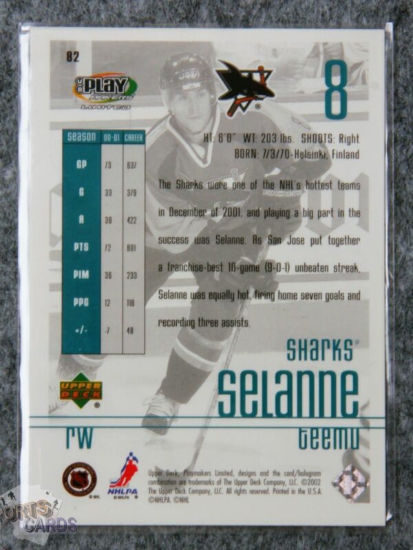 2002-03 Teemu Selanne #82 Upper Deck Playmakers Limited-back